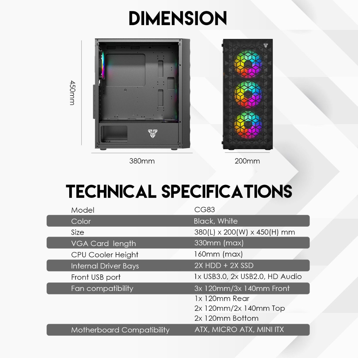 صندوق كمبيوتر FANTECH AERO II CG83 Middle Tower للألعاب