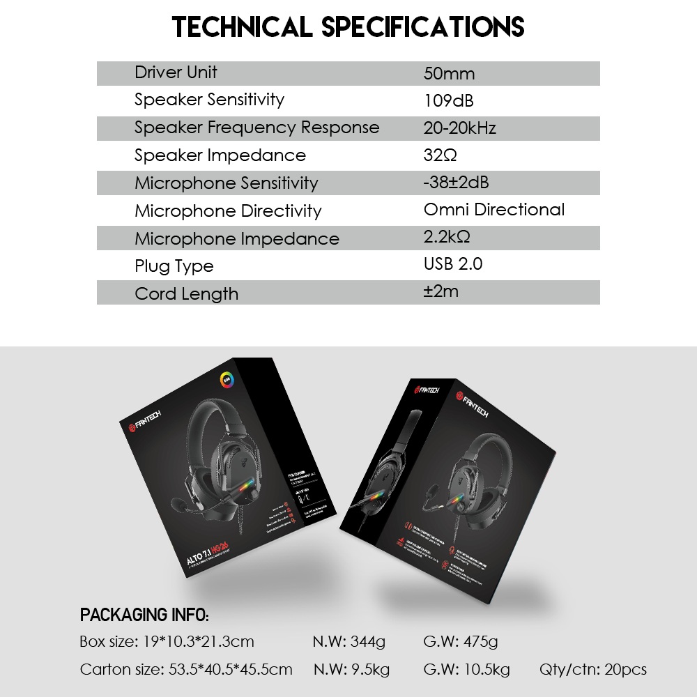 FANTECH ALTO HG26 USB 7.1 Wired Computer Gaming Headphone