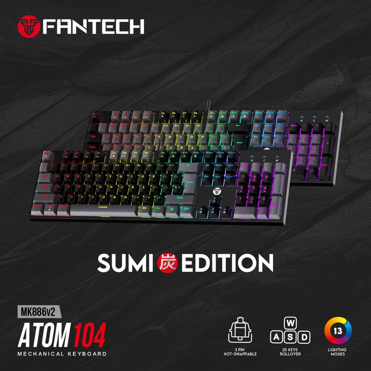 كيبورد FANTECH ATOM104 MK886V2 Mechanical سلكي للألعاب - (104 كبسة)