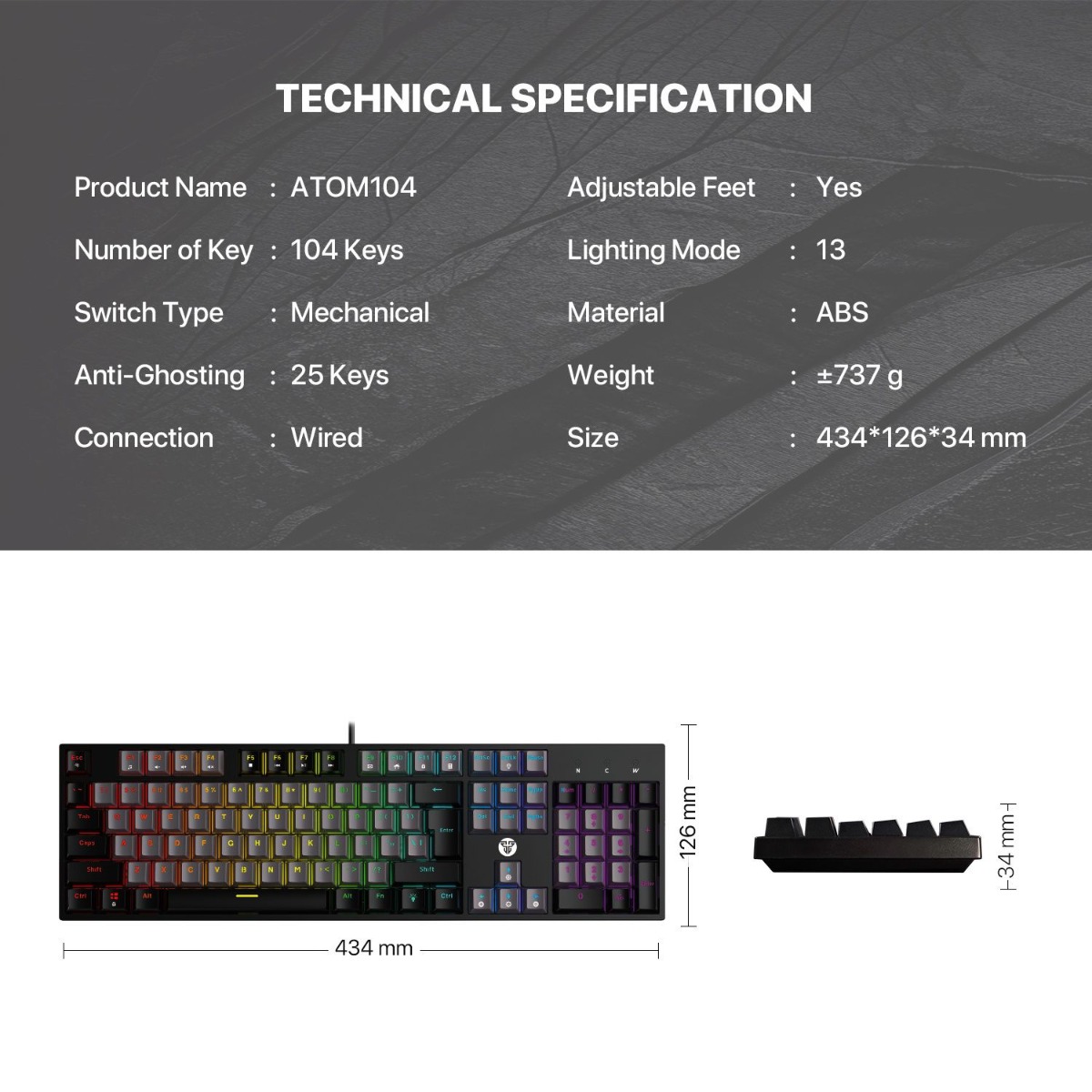 FANTECH ATOM104 MK886V2 Mechanical Wired Gaming Keyboard - (104 Key)