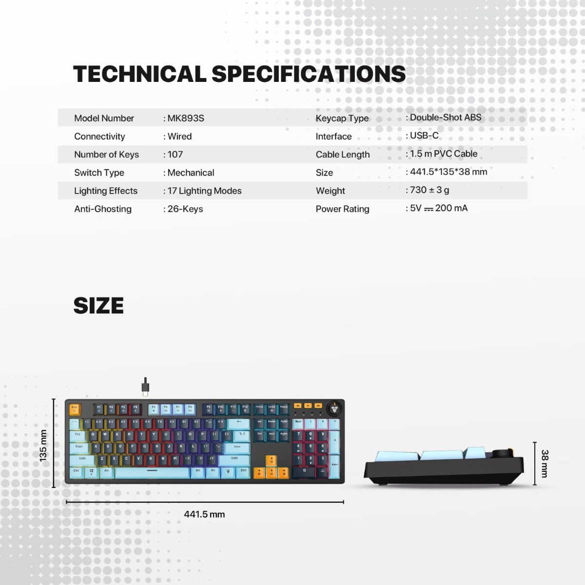 كيبورد FANTECH ATOM107S MK893S Mechanical سلكي للألعاب - (107 كبسة)