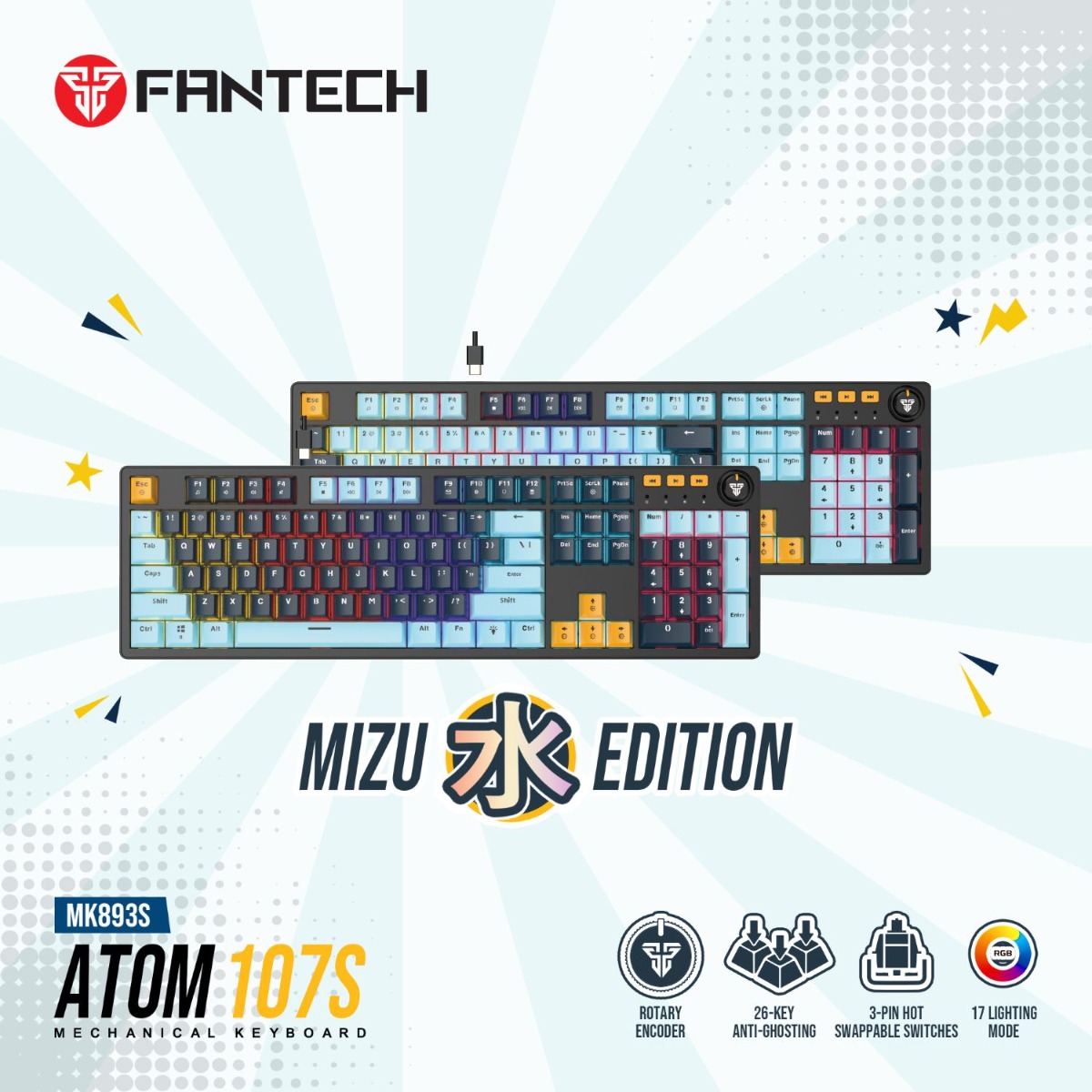 FANTECH ATOM107S MK893S Mechanical Wired Gaming Keyboard - (107 Key)