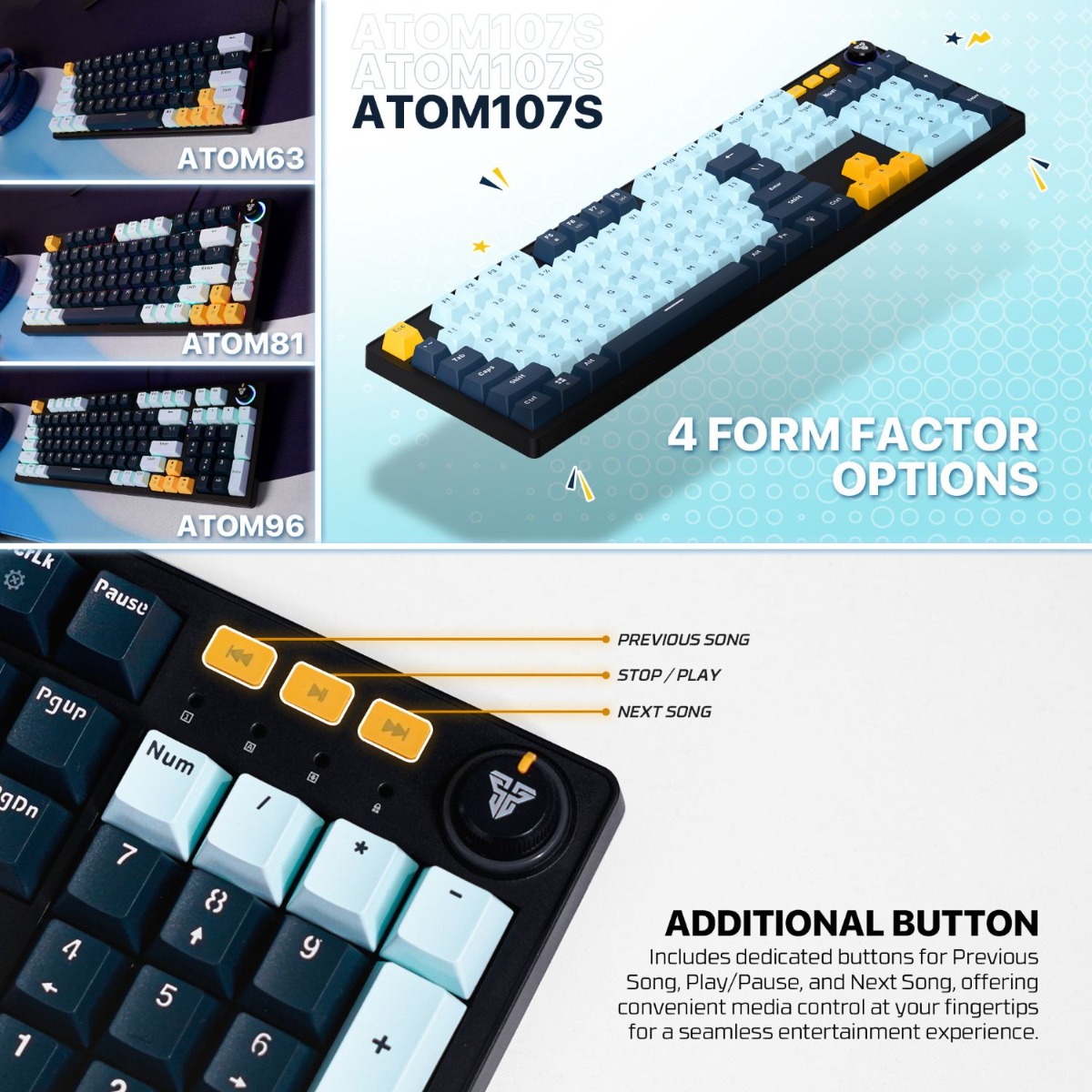 FANTECH ATOM107S MK893S Mechanical Wired Gaming Keyboard - (107 Key)
