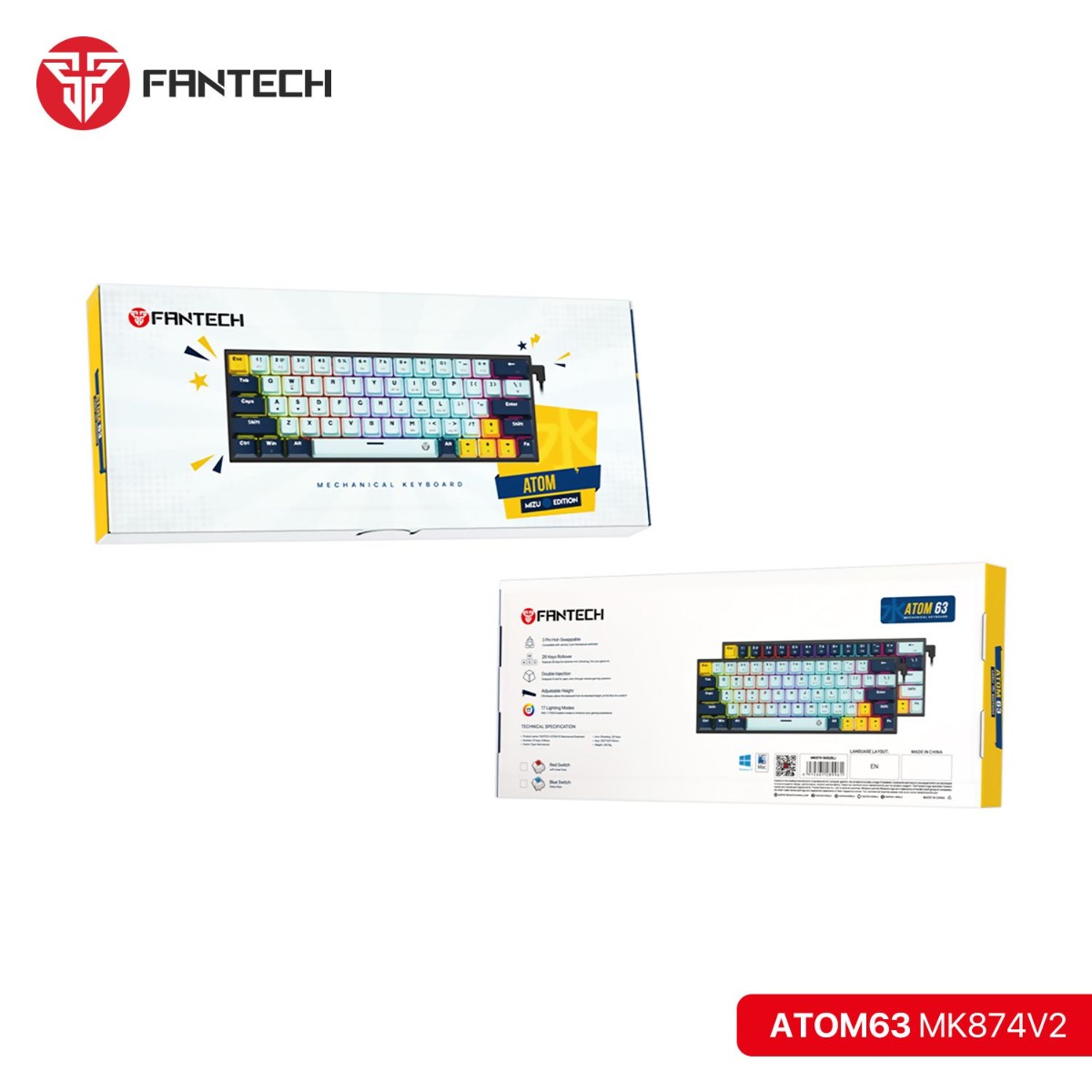 FANTECH ATOM63 MK874V2 Mechanical Wired Gaming Keyboard - (63 Key)