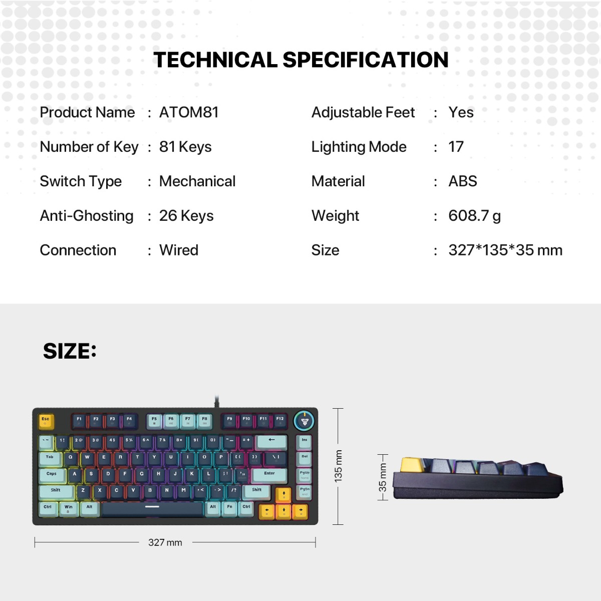 كيبورد FANTECH ATOM81 MK875V2 Mechanical سلكي للألعاب - (81 كبسة)
