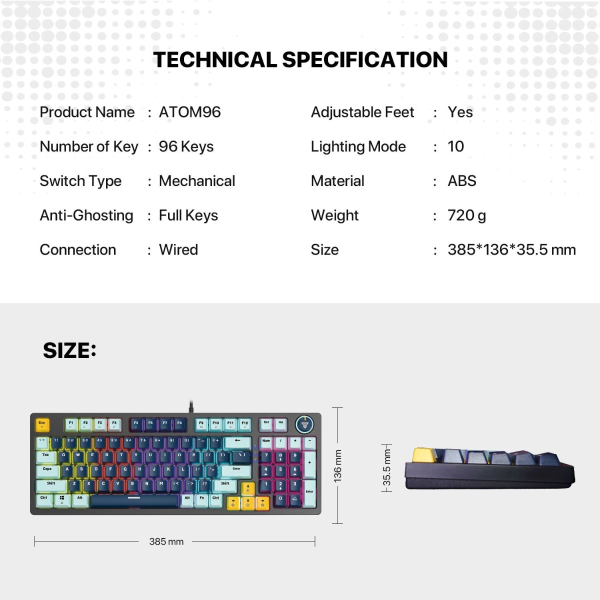FANTECH ATOM96 MK890V2 Mechanical Wired Gaming Keyboard - (96 Key)