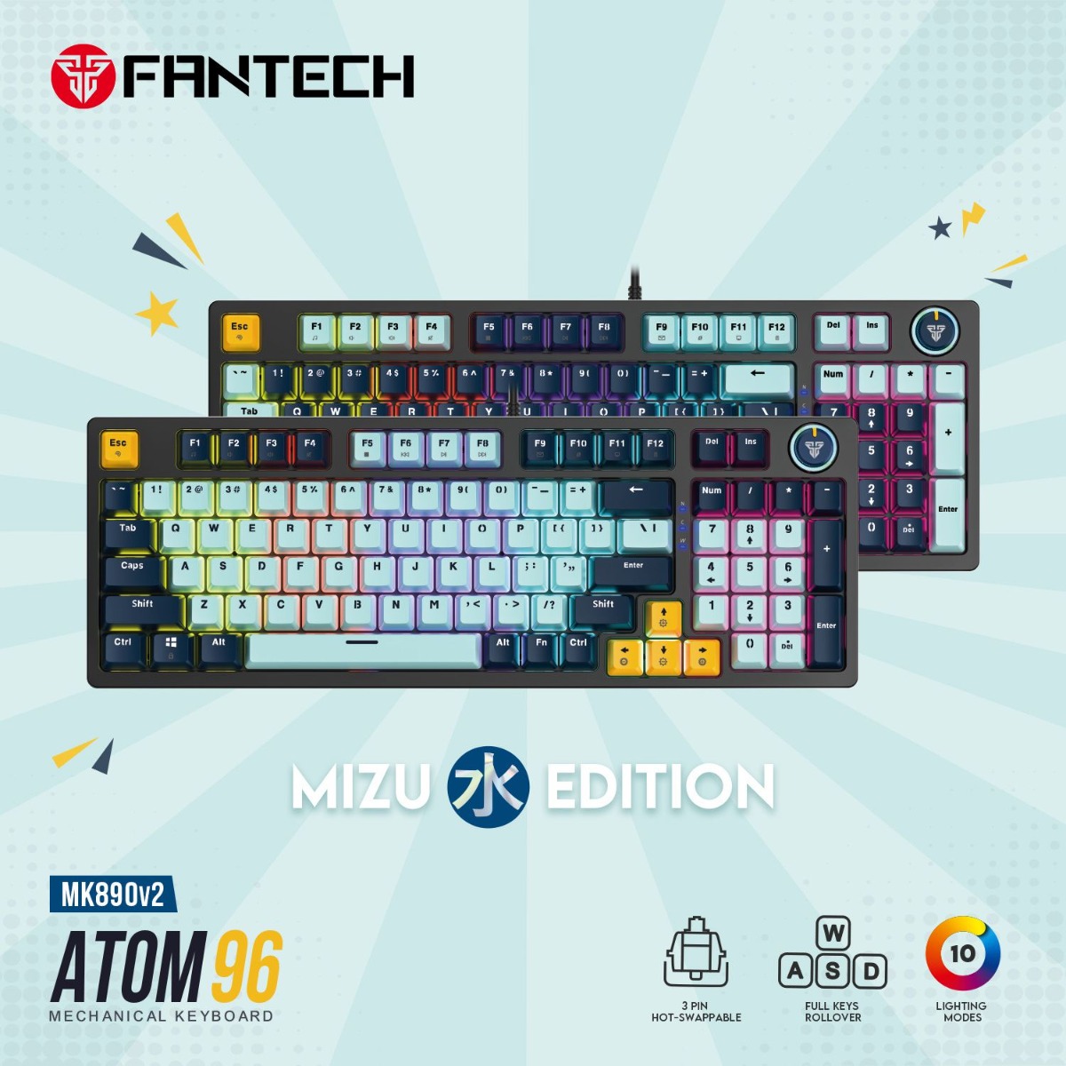 كيبورد FANTECH ATOM96 MK890V2 Mechanical سلكي للألعاب - (96 كبسة)