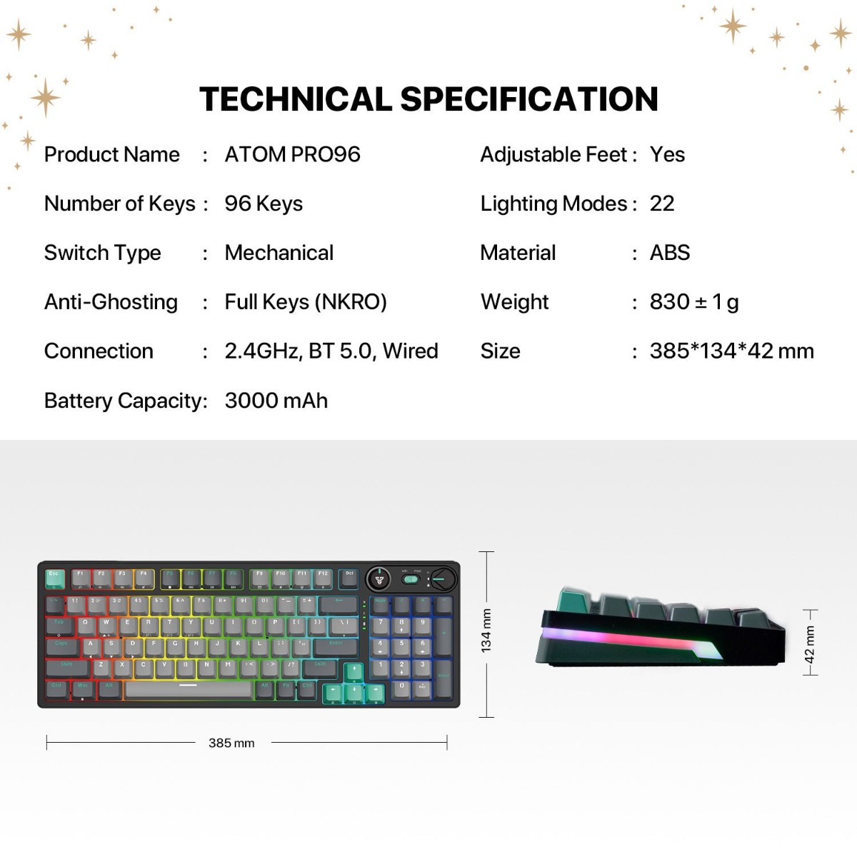 كيبورد FANTECH ATOM PRO96 MK914 3in1 Mechanical للألعاب - (96 كبسة)