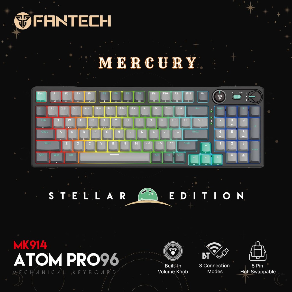 كيبورد FANTECH ATOM PRO96 MK914 3in1 Mechanical للألعاب - (96 كبسة)