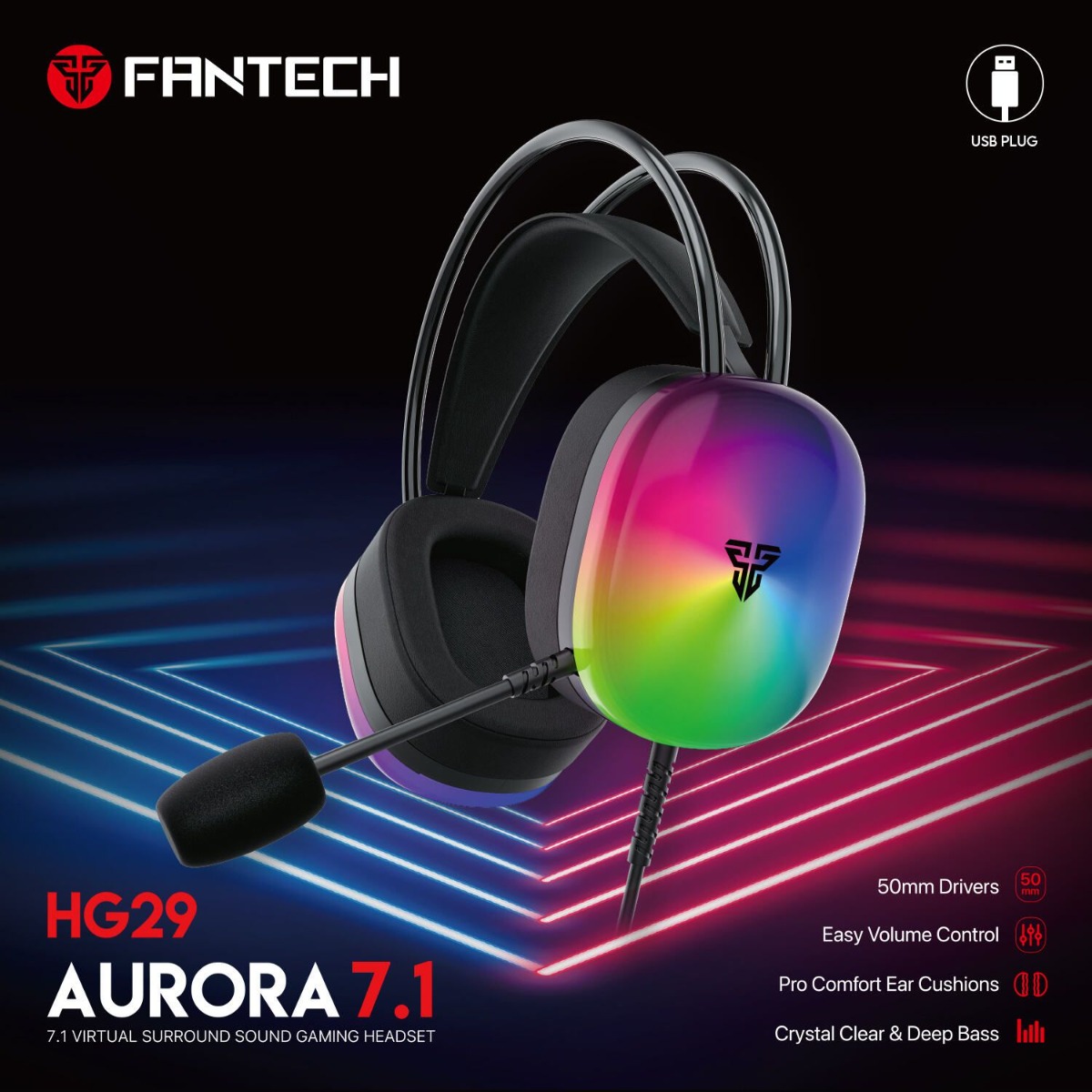 FANTECH AURORA HG29 USB 7.1 Wired Computer Gaming Headphone