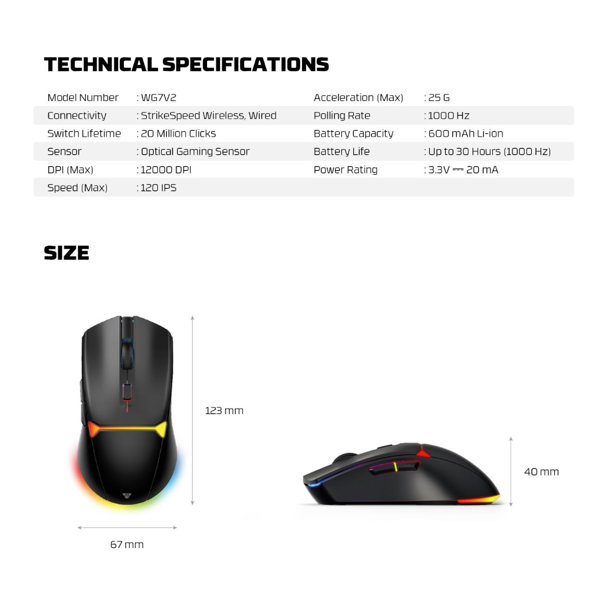 ماوس FANTECH CRYPTO II WG7V2 2in1 ضوئي للألعاب