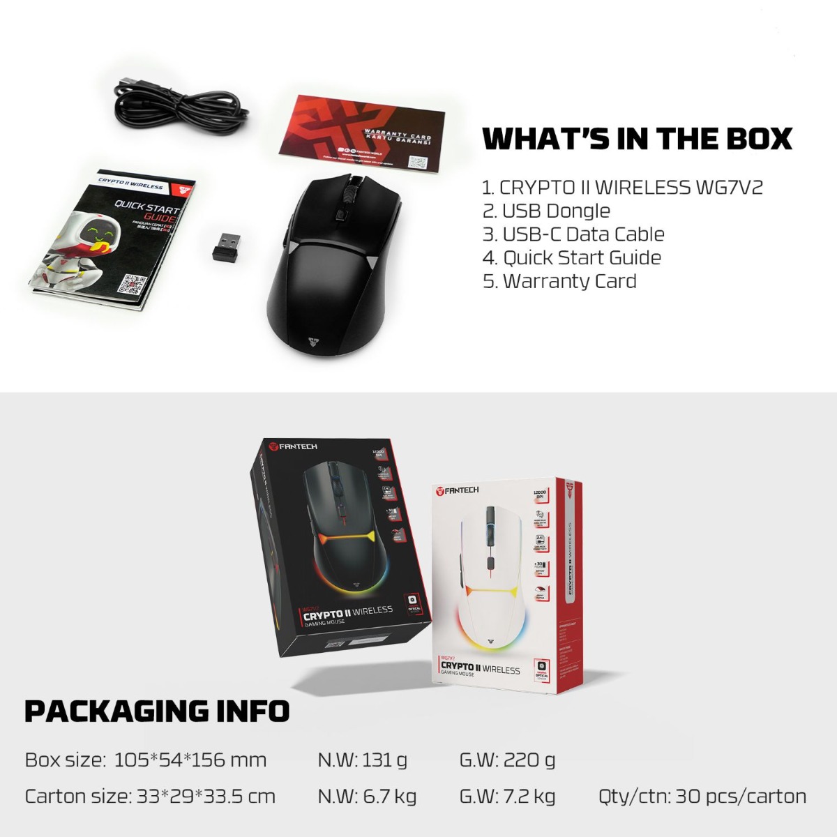 ماوس FANTECH CRYPTO II WG7V2 2in1 ضوئي للألعاب