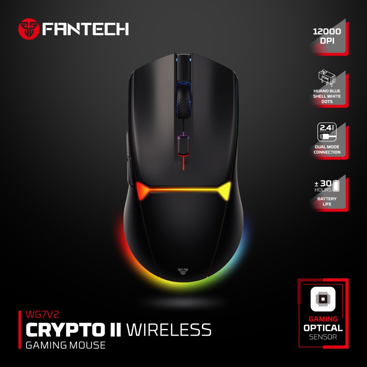 ماوس FANTECH CRYPTO II WG7V2 2in1 ضوئي للألعاب