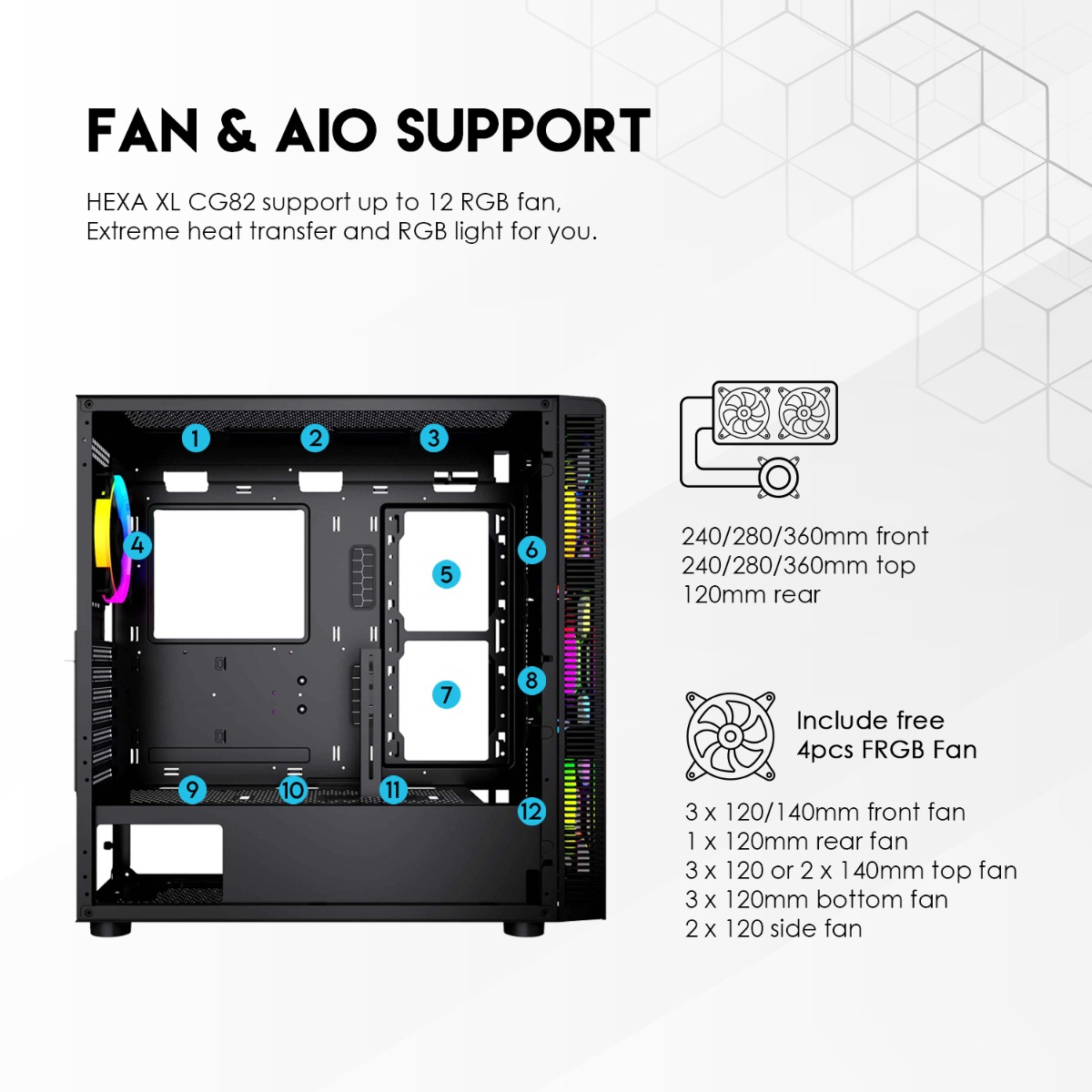صندوق كمبيوتر FANTECH HEXA XL CG82 Full Tower للألعاب