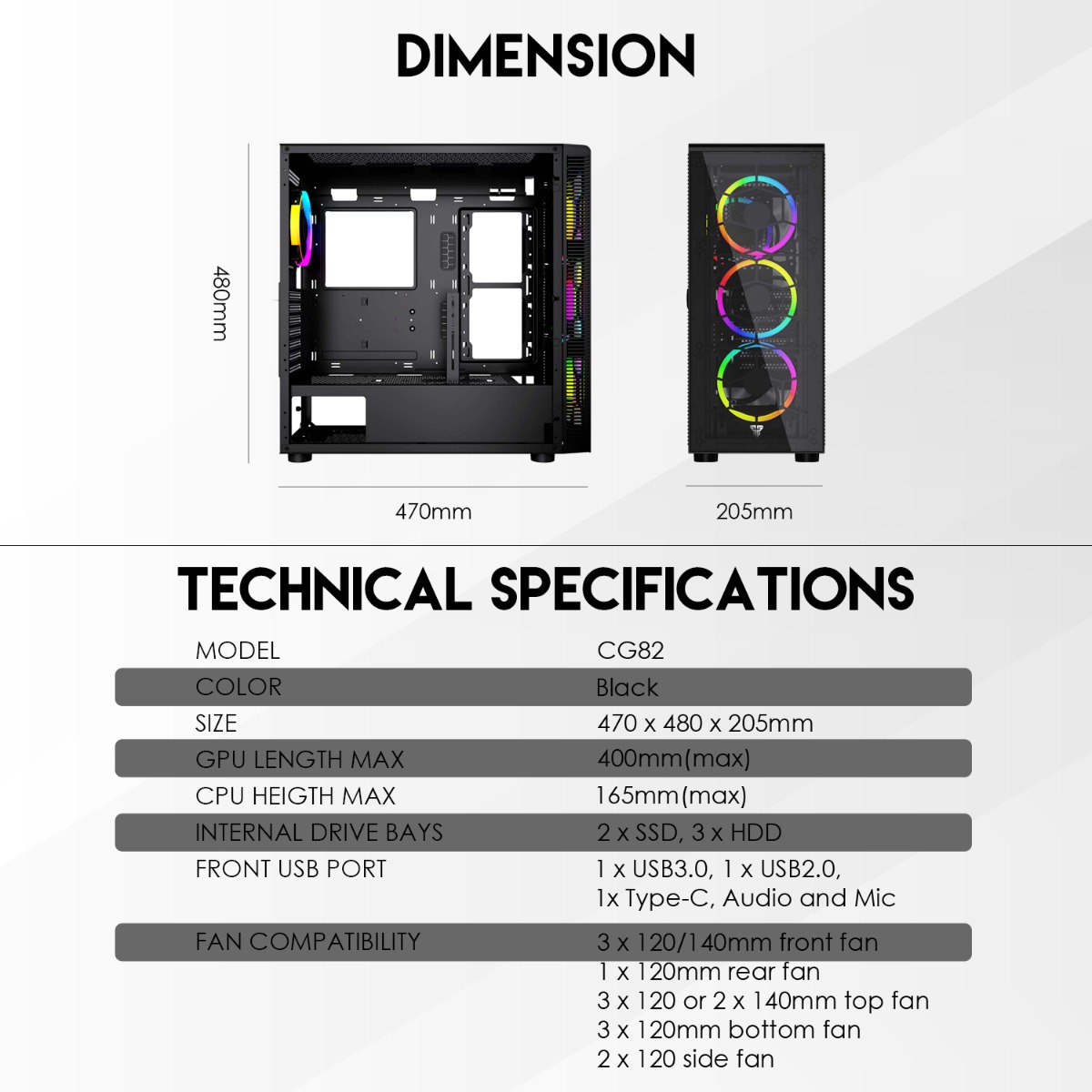 صندوق كمبيوتر FANTECH HEXA XL CG82 Full Tower للألعاب