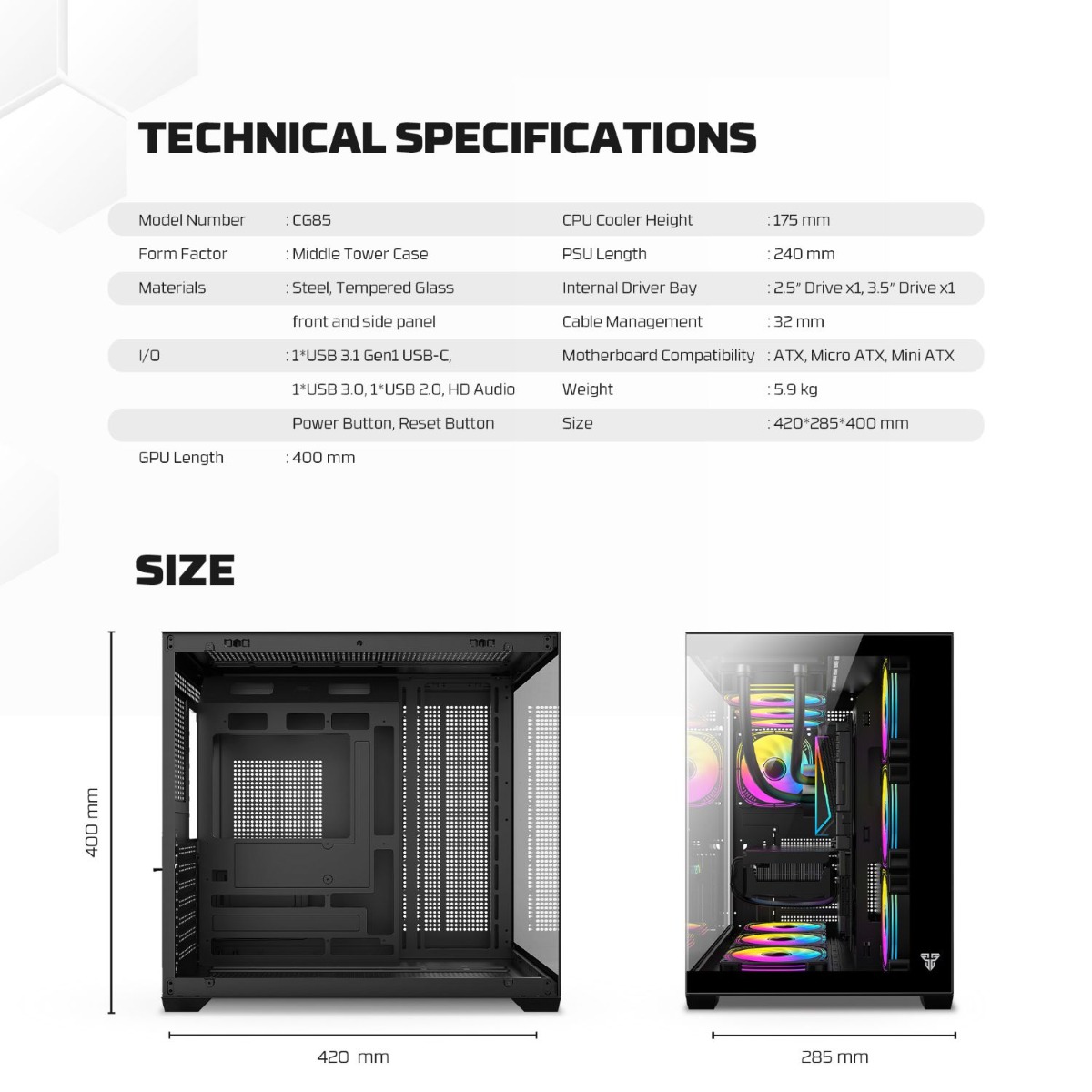 صندوق كمبيوتر FANTECH LUMINA CG85 Middle Tower للألعاب