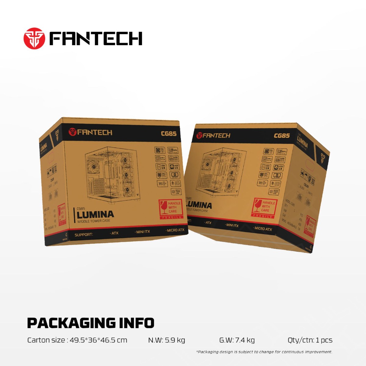 صندوق كمبيوتر FANTECH LUMINA CG85 Middle Tower للألعاب