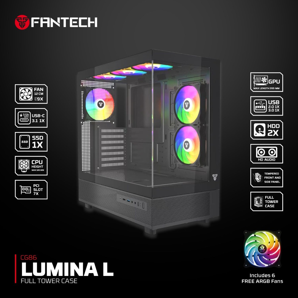 FANTECH LUMINA CG86 Full Tower Gaming Computer Case