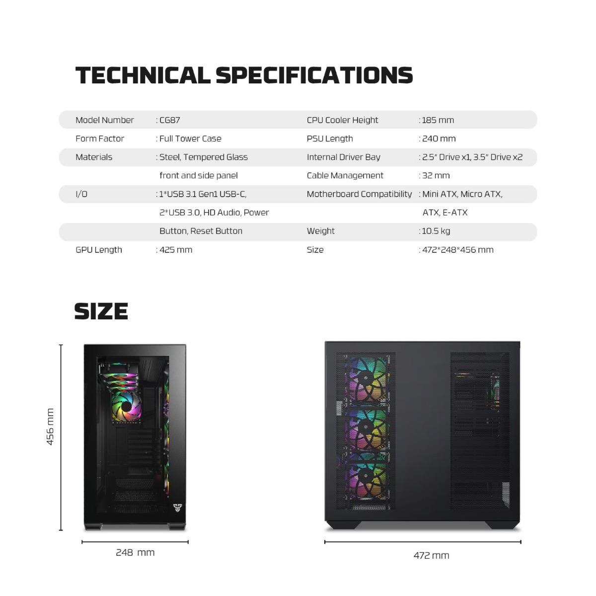 FANTECH LUMINA CG87 Full Tower Gaming Computer Case