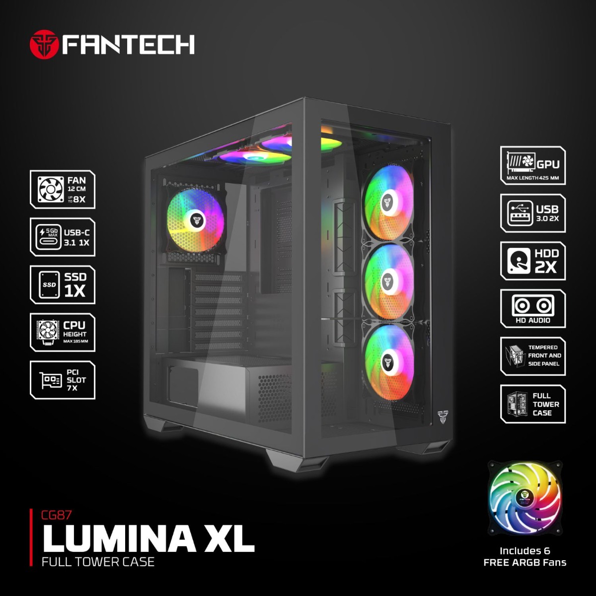 صندوق كمبيوتر FANTECH LUMINA CG87 Full Tower للألعاب