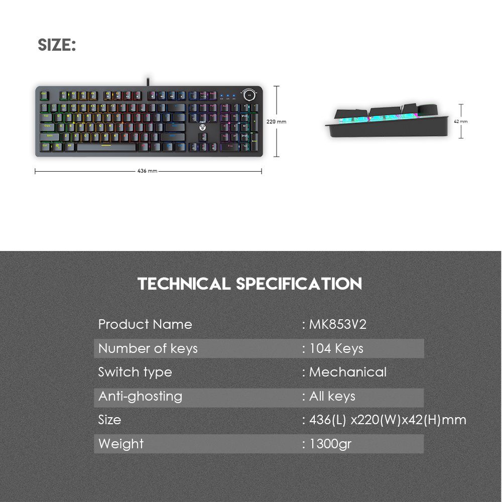كيبورد FANTECH MAXPOWER MK853V2 Mechanical سلكي للألعاب - (104 كبسة)