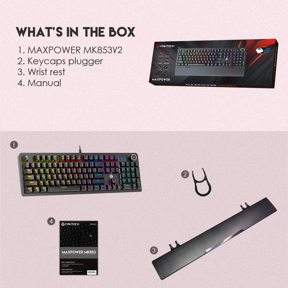 FANTECH MAXPOWER MK853V2 Mechanical Wired Gaming Keyboard - (104 Key)