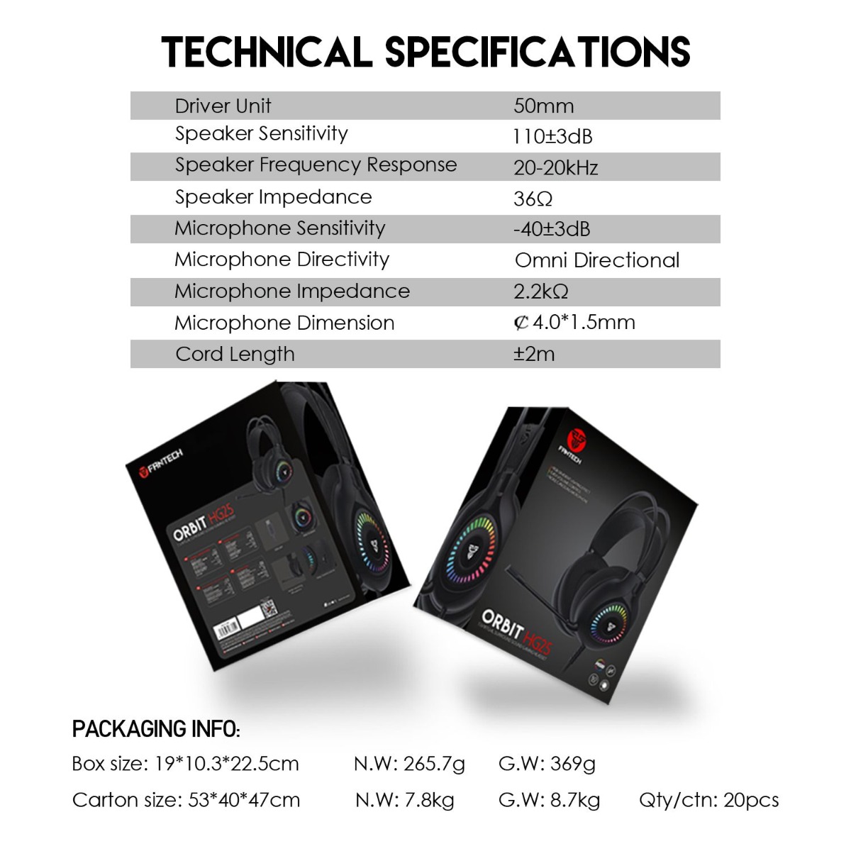سماعة الرأس FANTECH ORBIT HG25 USB 7.1 سلكية لألعاب الكمبيوتر