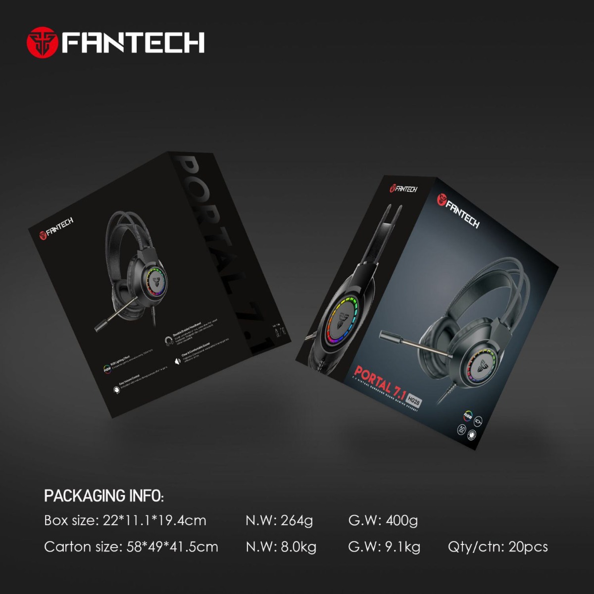 FANTECH PORTAL HG28 USB 7.1 Wired Computer Gaming Headphone