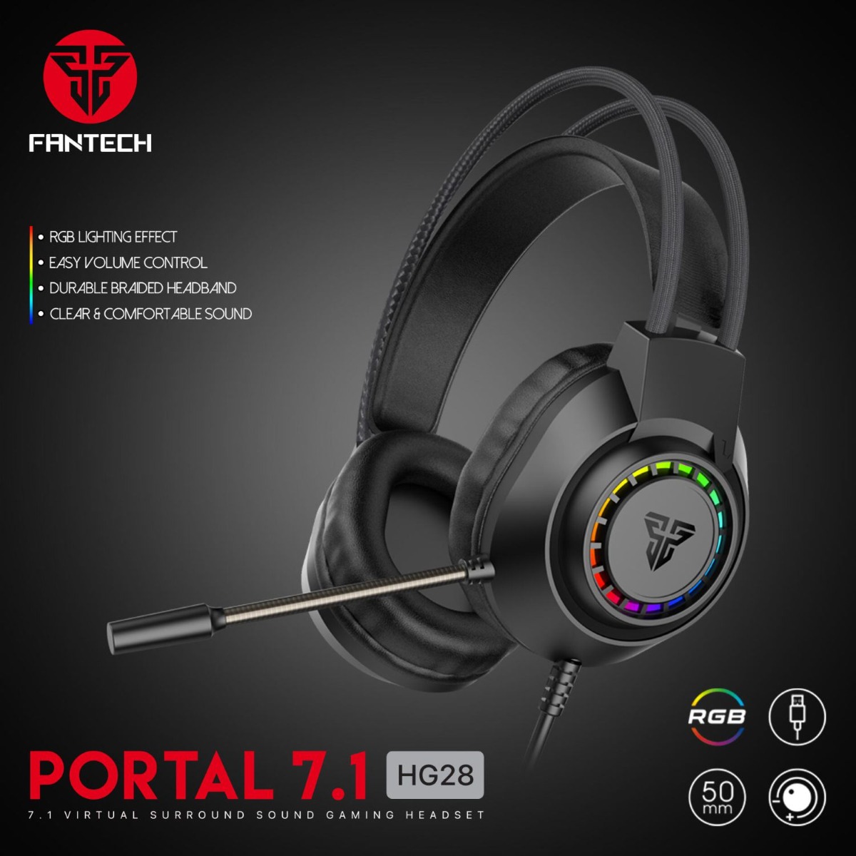 سماعة الرأس FANTECH PORTAL HG28 USB 7.1 سلكية لألعاب الكمبيوتر