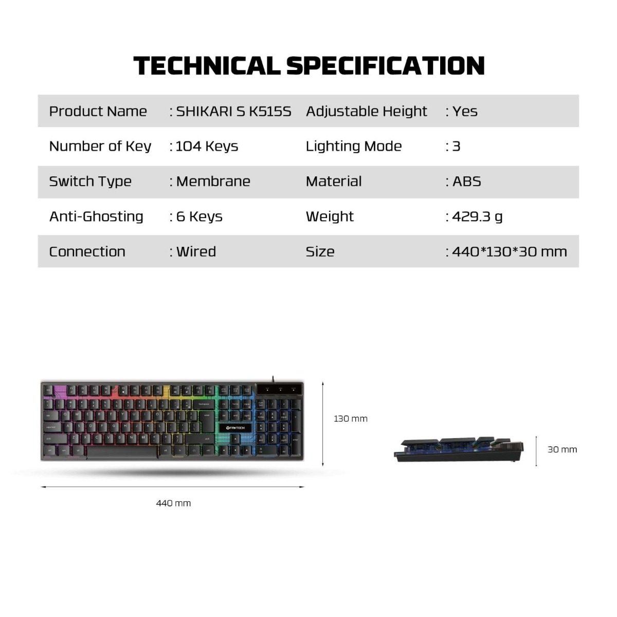 FANTECH SHIKARI S K515S Wired Gaming Keyboard - (104 Key)