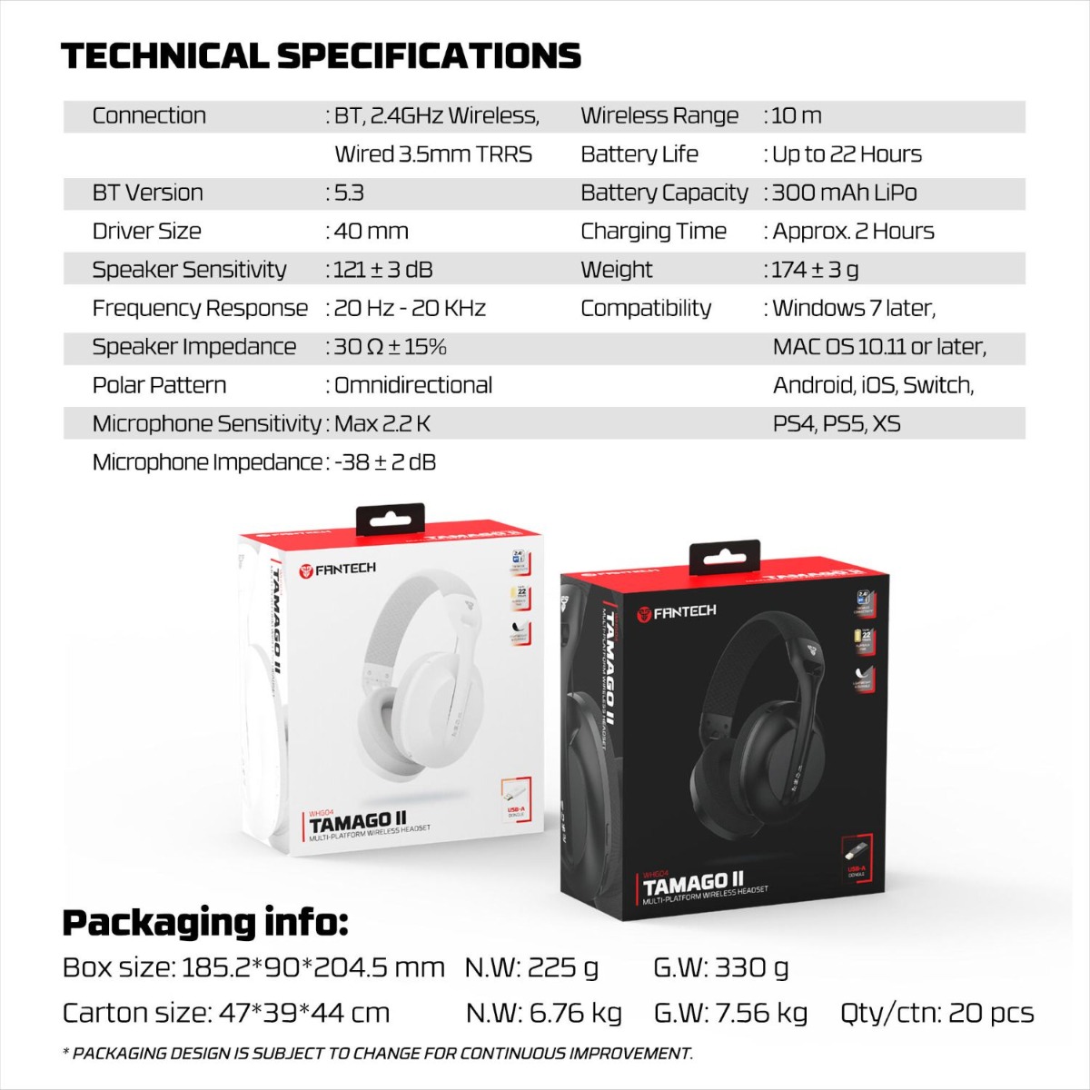سماعة الرأس FANTECH TAMAGO II WHG04 3in1 لألعاب الكمبيوتر والموبايل