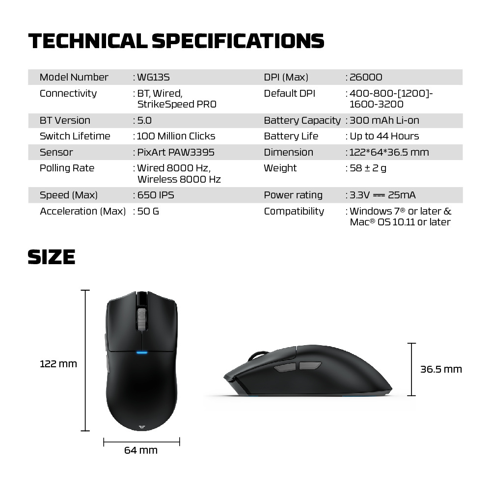 ماوس FANTECH TANTO S WG13S 3in1 للألعاب