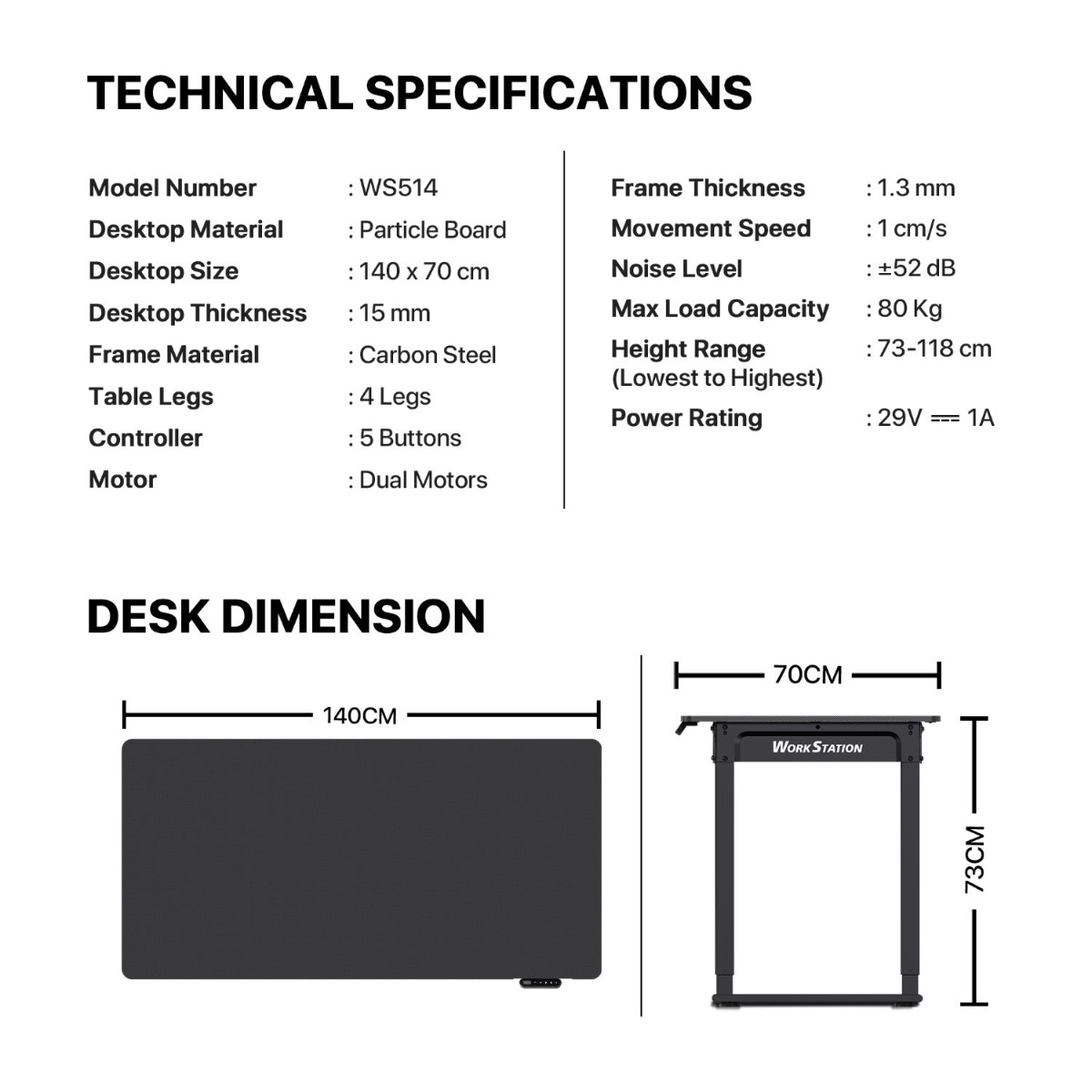 مكتب الألعاب FANTECH WORKSTATION WS514 القابل للتعديل بمحركين كهربائيين