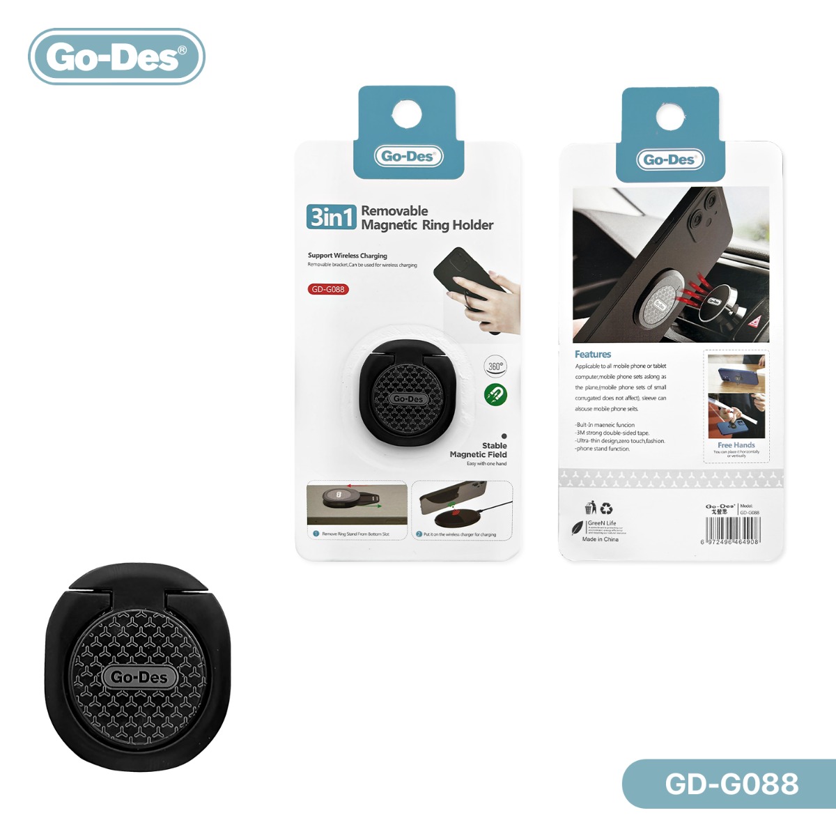 GO-DES GD-G088 Magnetic Mobile Phone Holder & Finger Ring