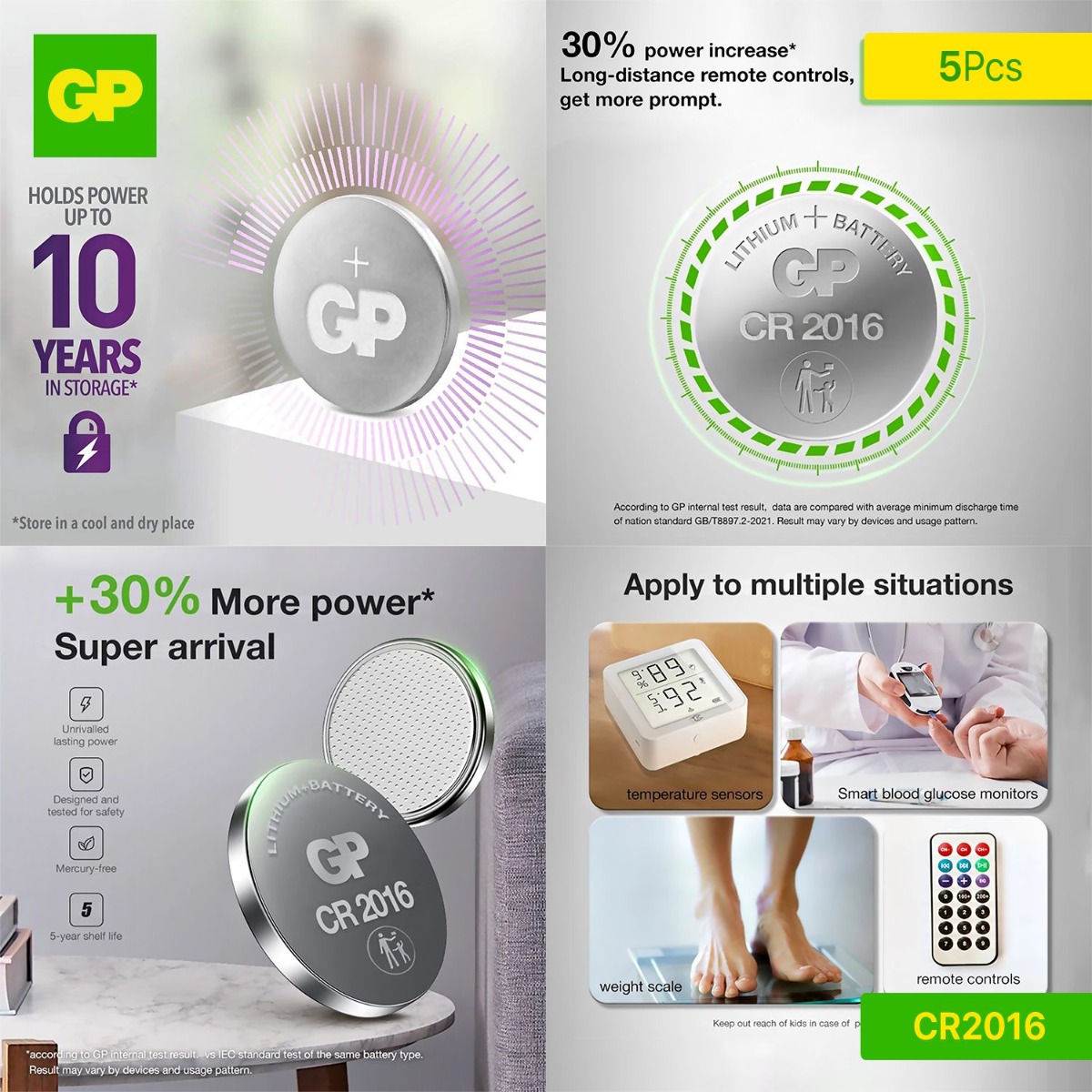 GP CR2016 Lithium Coin Cells Battery (5Pcs)