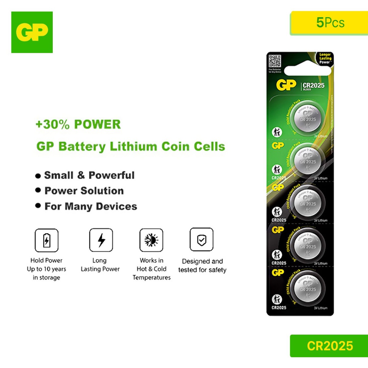 GP CR2025 Lithium Coin Cells Battery (5 Pcs)