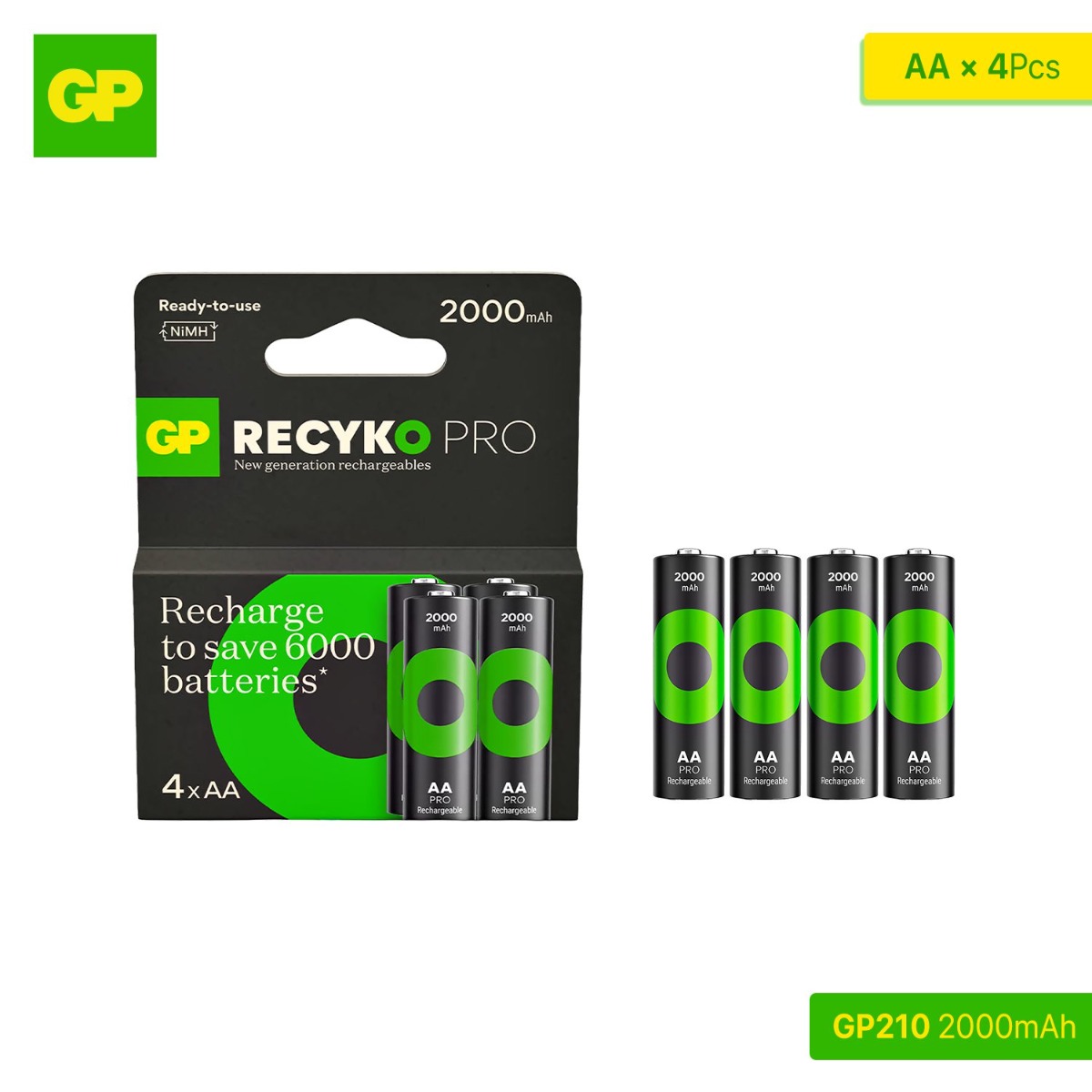 بطارية شحن GP ReCyko Pro GP210 AA 2000mAh (4 قطع)