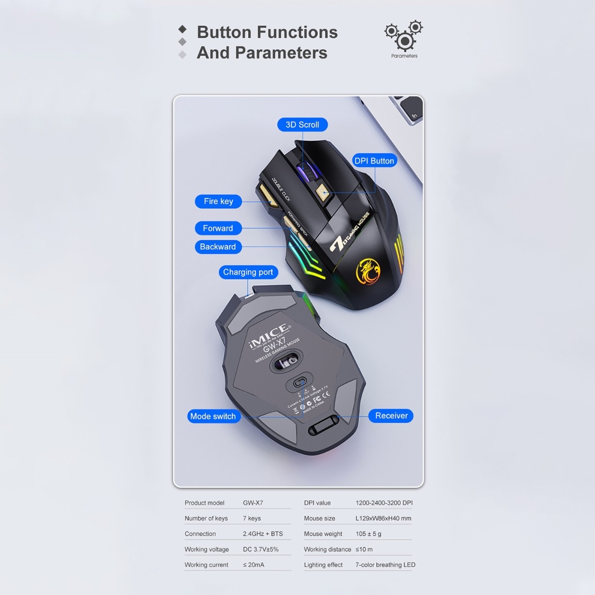 iMICE GW-X7 Wireless Optical Gaming Mouse