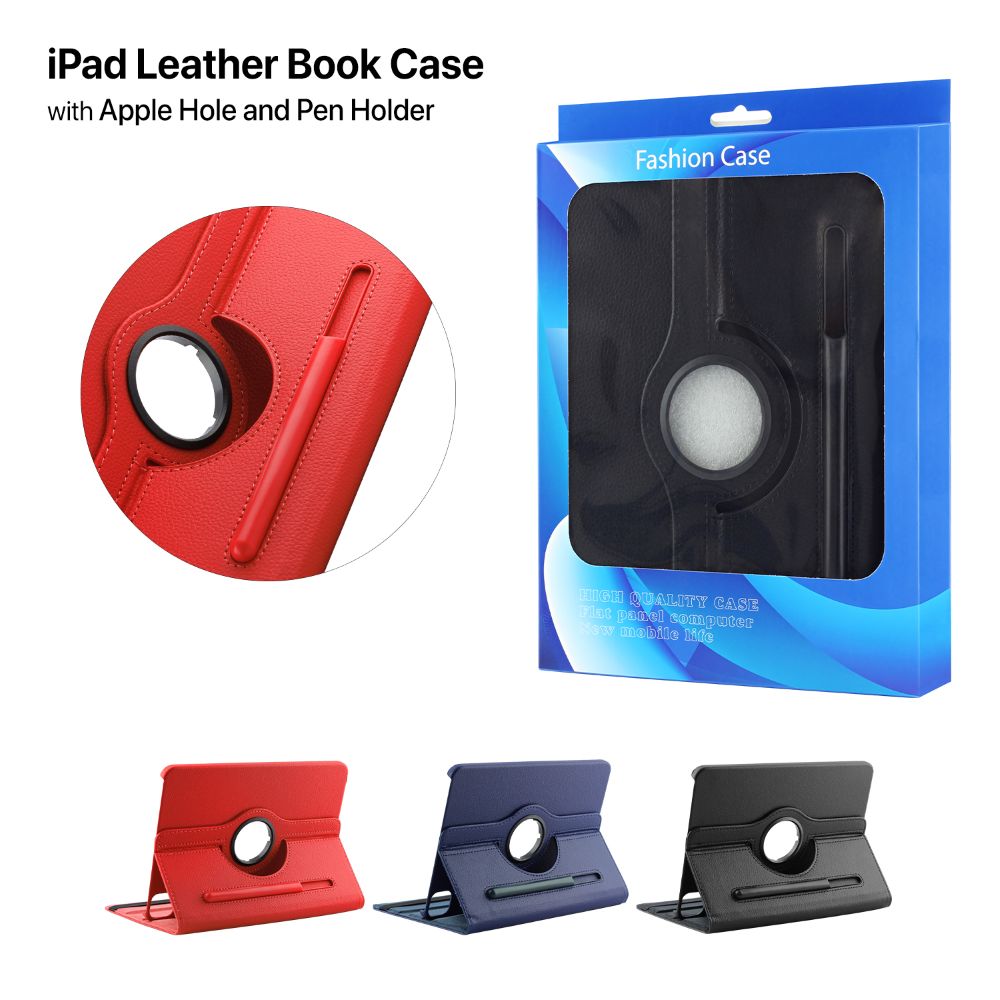 iPad Leather Book Case with Apple Hole and Pen Holder