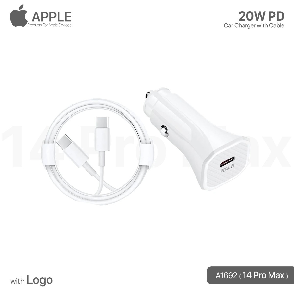 شاحن سيارة آيفون 20W PD مع كيبل Lightning مع لوجو