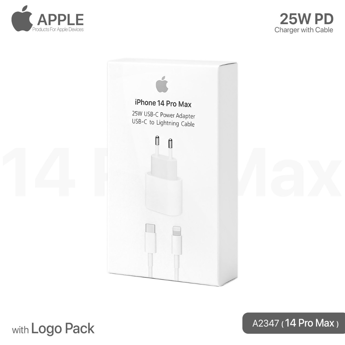 شاحن آيفون 25W PD مع كيبل Lightning مبكت مع لوجو