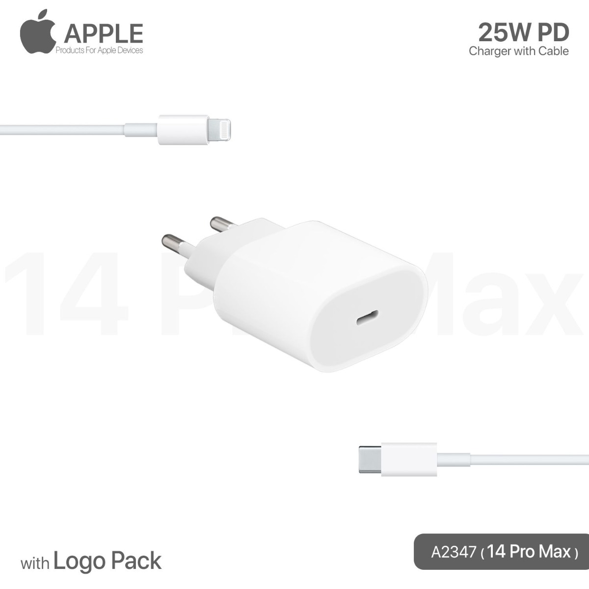 شاحن آيفون 25W PD مع كيبل Lightning مبكت مع لوجو