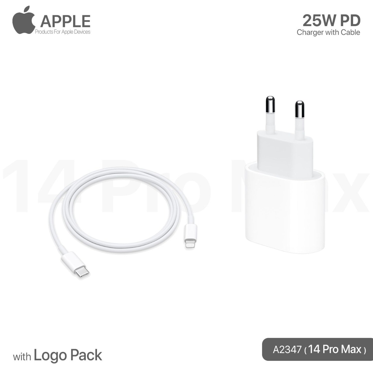 شاحن آيفون 25W PD مع كيبل Lightning مبكت مع لوجو