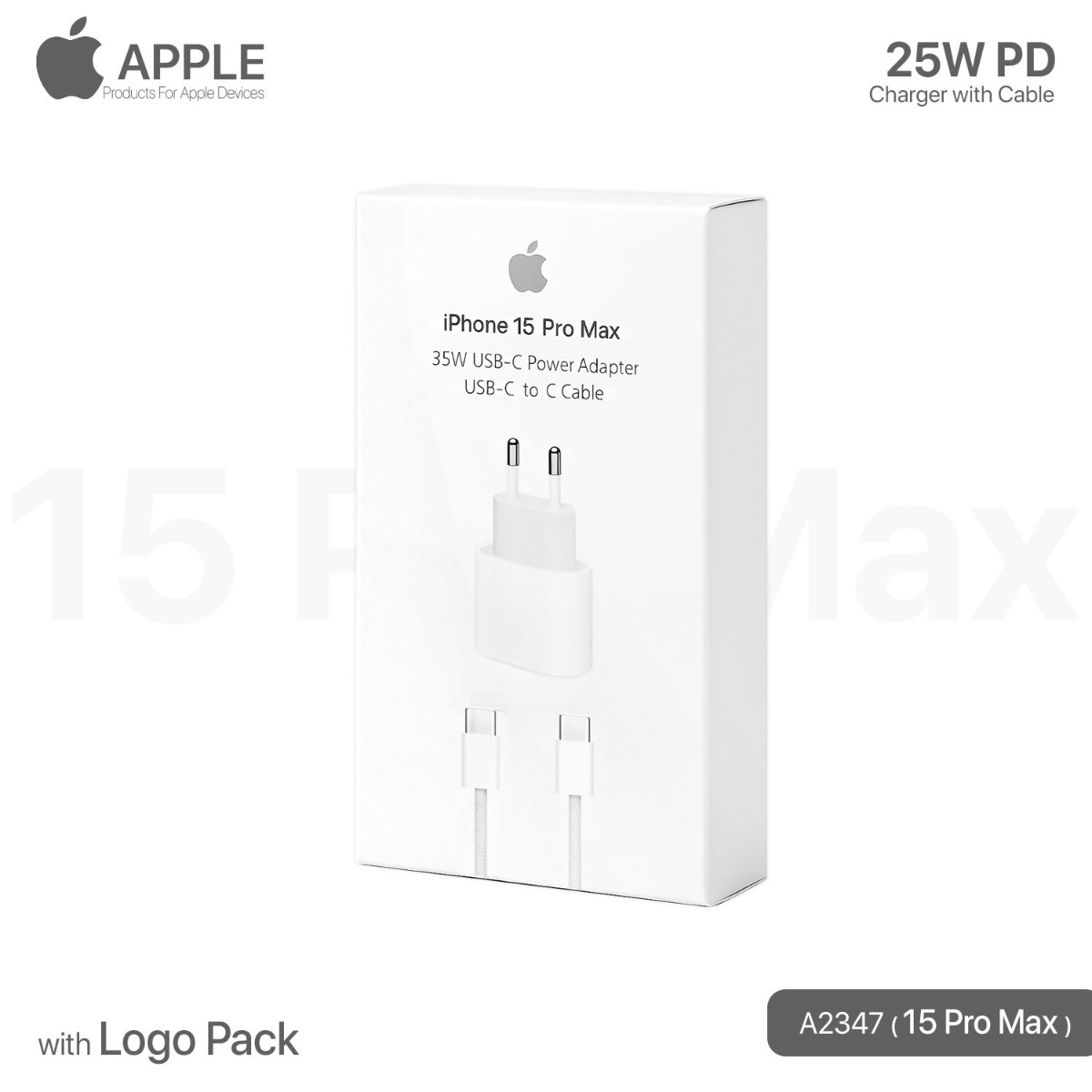 شاحن آيفون 25W PD مع كيبل USB-C مبكت مع لوجو
