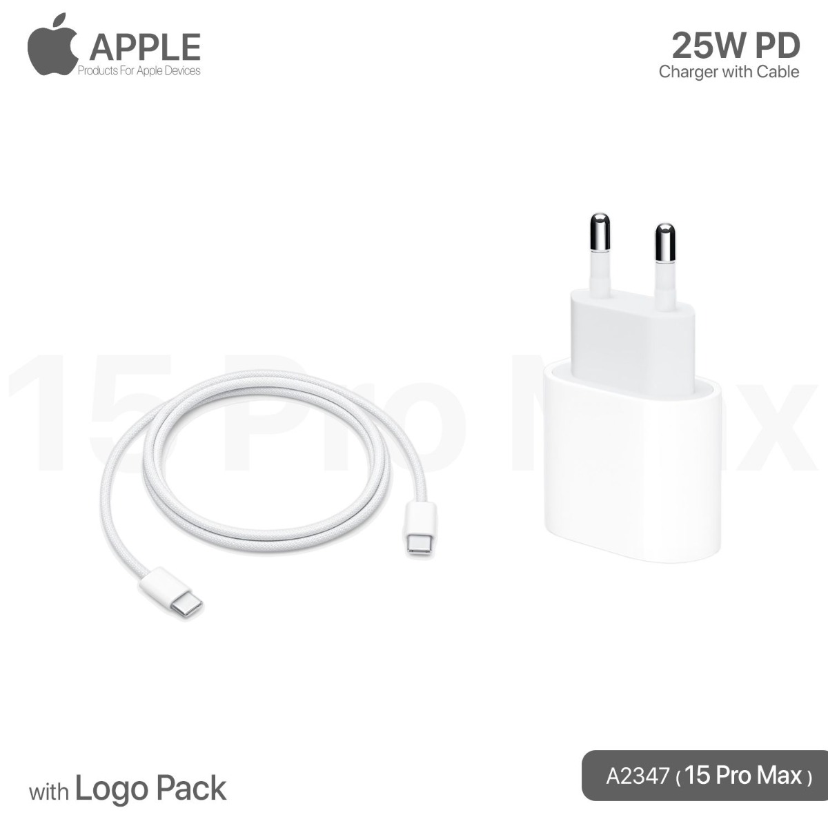 iPhone 25W PD Charger with USB-C Cable & Logo Pack