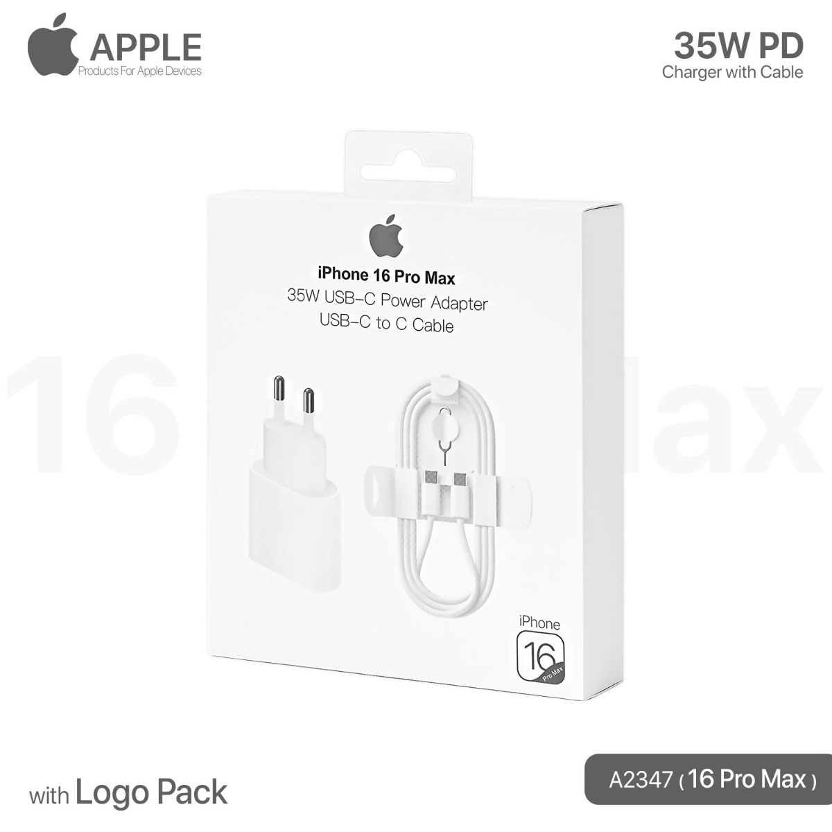 iPhone 35W PD Charger with USB-C Cable & Logo Pack
