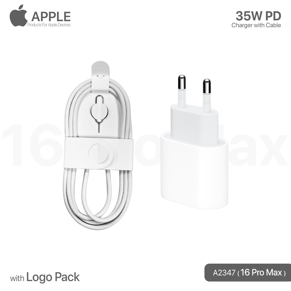 شاحن آيفون 35W PD مع كيبل USB-C مبكت مع لوجو