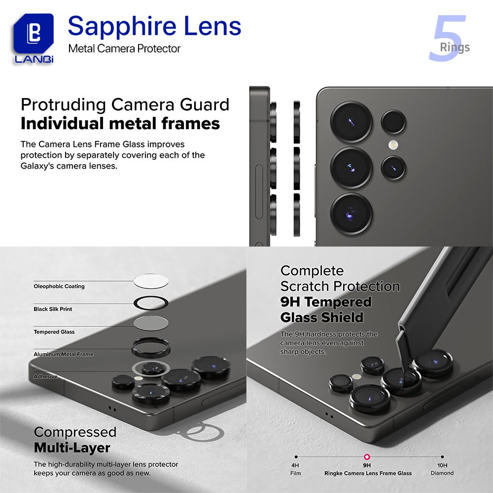 حماية عدسة كاميرا LANBi Sapphire معدنية 5 حلقات لأجهزة سامسونج