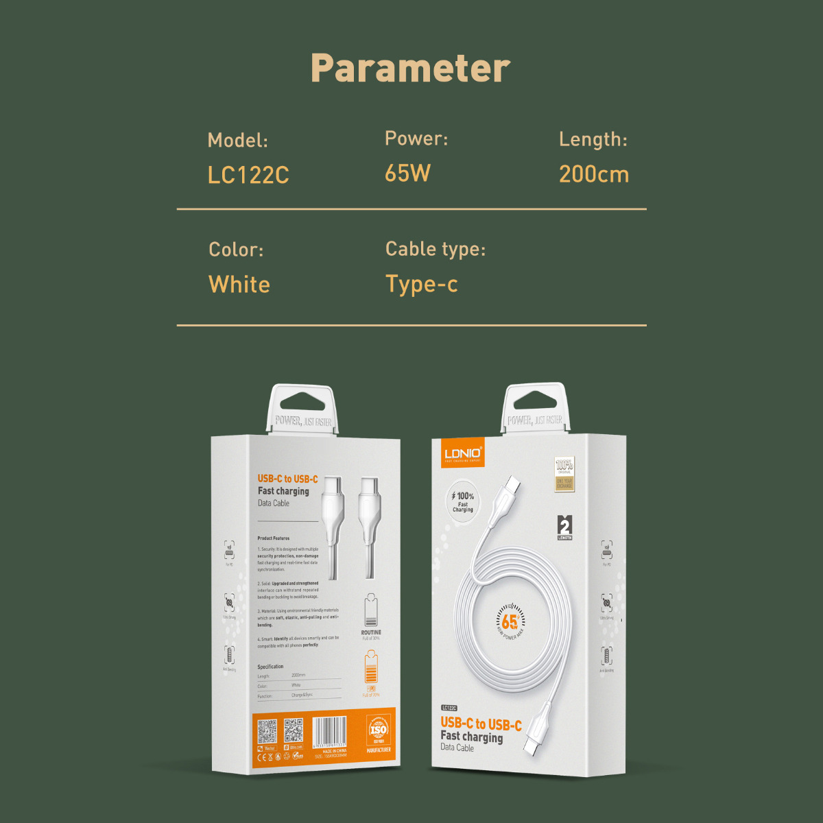 كيبل LDNIO LC122C 2M 65W PD