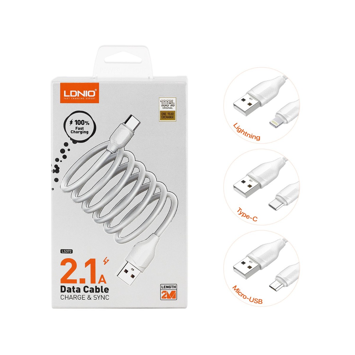 كيبل LDNIO LS-372 2.1A 2M